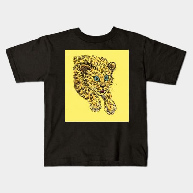 Leopard Cub drawing Kids T-Shirt by sadnettles